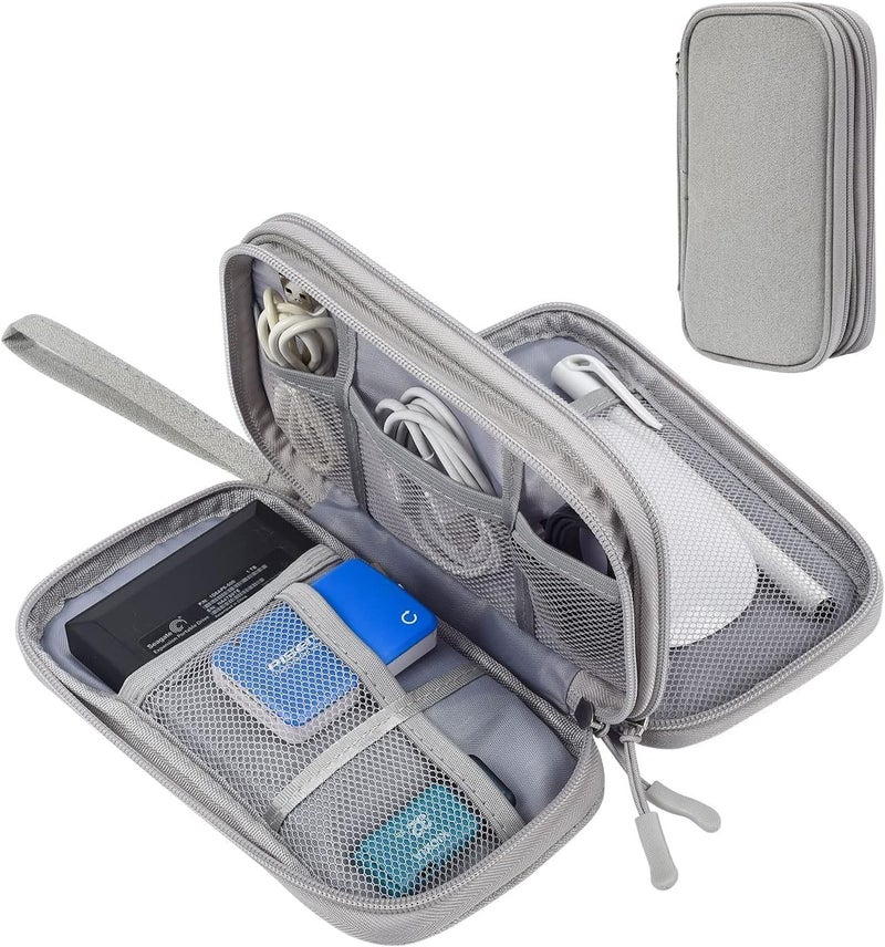 CAOODKDK Electronic Organizer Bag, Waterproof Portable Electronic Organizer Travel Accessories Cable Bag Universal Cord Storage Case for CableCord Storage Double Layer - Gray, Large - Image 2